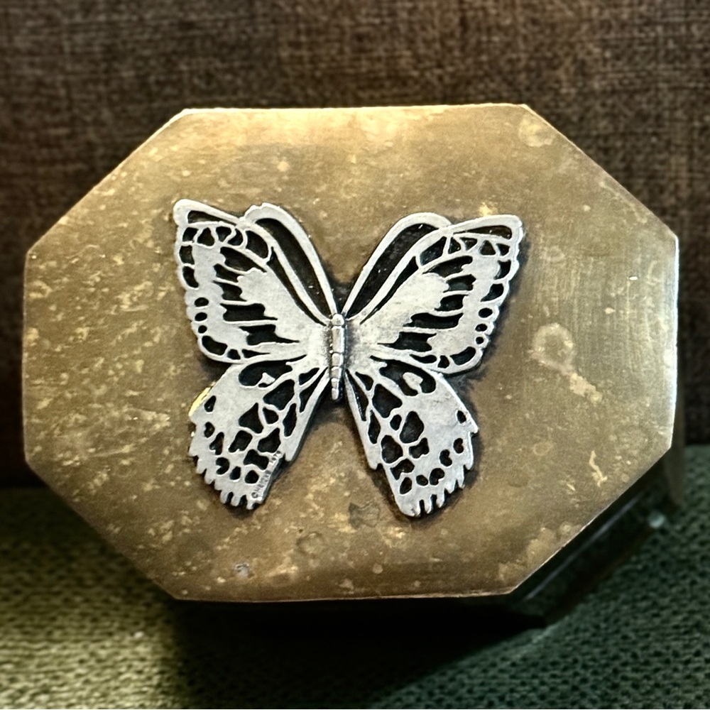 Vintage Brass Butterfly Hinged Box for Trinkets or Jewelry, 5” x 4”